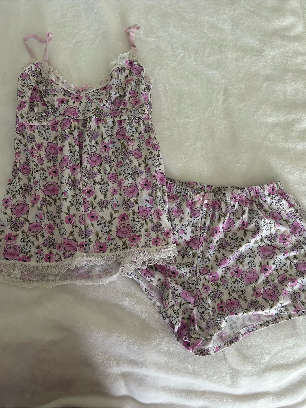 Laura Ashley Pink Floral Lace-Trim Cami & Shorts Sleep Set